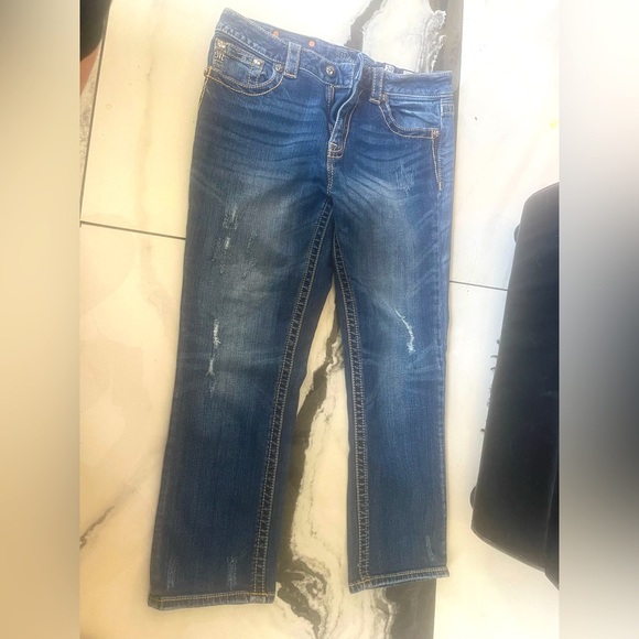 Miss Me Blue Ankle Cropped Jeans with Distressed Details - Picture 1 of 7
